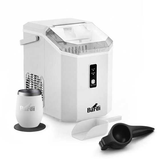 Bardi 1.1L - Nugget IJsblokjesmachine Square - Crushed Ice Maker met IJsschep - 15kg/24 uur - Ijsblokjesmaker - Met Luxe Thermosbeker - WIT met citruspers Zwart van Merkloos