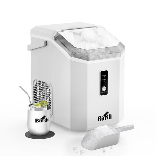 Bardi 1.1L - Nugget IJsblokjesmachine Square - Crushed Ice Maker met IJsschep - 15kg/24 uur - Ijsblokjesmaker - Met Luxe Thermosbeker - WIT van Bardi