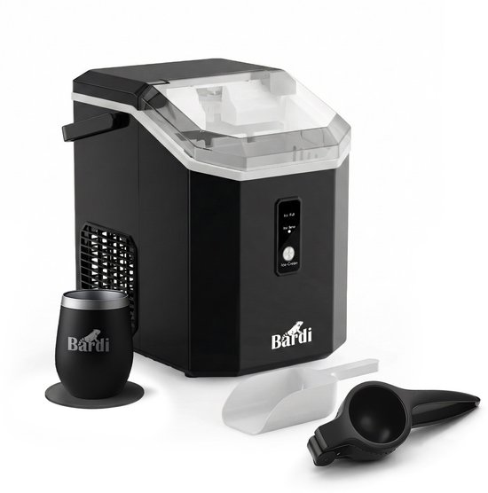 Bardi 1.1L - Nugget IJsblokjesmachine Square - Crushed Ice Maker met IJsschep - 15kg/24 uur - Ijsblokjesmaker - Met Luxe Thermosbeker - Zwart met citruspers zwart van Merkloos
