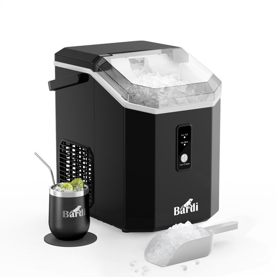 Bardi 1.1L - Nugget IJsblokjesmachine Square - Crushed Ice Maker met IJsschep - 15kg/24 uur - Ijsblokjesmaker - Met Luxe Thermosbeker - Zwart van Bardi