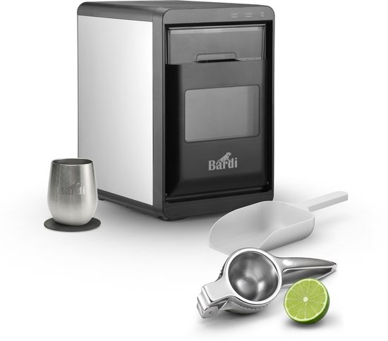 Bardi 1,8L Deluxe IJsblokjesmachine - Crushed ICE machine - Nugget IJsblokjesmachine - LED Verlichting - 20Kg/24 uur. inclusief Thermosbeker - RVS/ZWART met citruspers RVS van Bardi