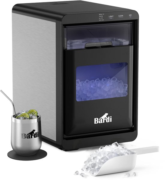 Bardi 1,8L Deluxe IJsblokjesmachine - Crushed ICE machine - Nugget IJsblokjesmachine - LED Verlichting - 20Kg/24 uur. inclusief Thermosbeker Set - RVS/ZWART van Merkloos