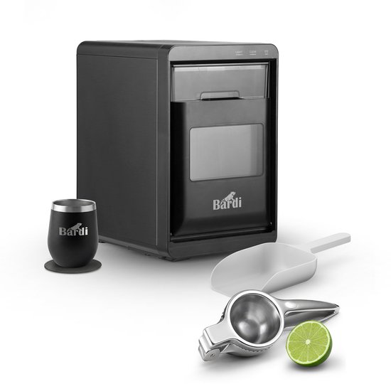 Bardi 1,8L Deluxe IJsblokjesmachine - Crushed ICE machine - Nugget IJsblokjesmachine - LED Verlichting - 20Kg/24 uur. inclusief Thermosbeker - ZWART met citruspers RVS