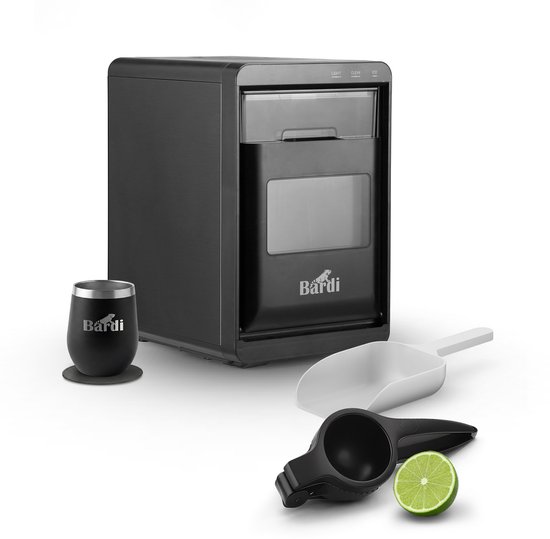 Bardi 1,8L Deluxe IJsblokjesmachine - Crushed ICE machine - Nugget IJsblokjesmachine - LED Verlichting - 20Kg/24 uur. inclusief Thermosbeker - ZWART met citruspers Zwart van Bardi