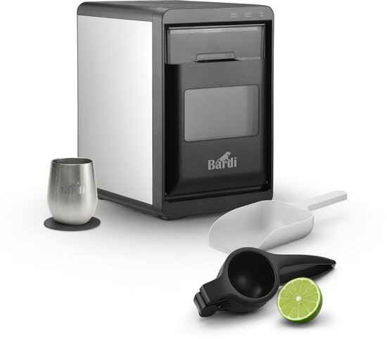 Bardi 1,8L Deluxe Ijsblokjesmachine Zwart - Crushed ICE machine - Nugget IJsblokjesmachine - LED Verlichting - 20Kg/24 uur. inclusief Thermosbeker - RVS/ZWART met citruspers ZWART van Bardi