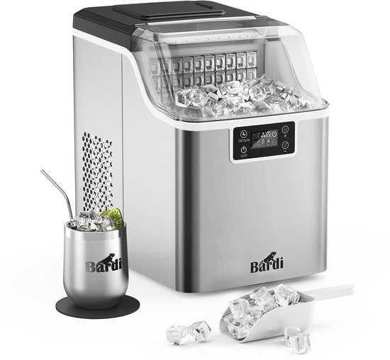 Bardi 3,2L Deluxe IJsblokjesmachine - Vierkante IJsblokmaker - LCD Display - 20Kg/24 uur. inclusief Thermosbeker en IJsschep- RVS van Merkloos