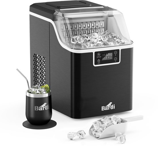 Bardi 3,2L Deluxe IJsblokjesmachine - Vierkante IJsblokmaker - LCD Display - 20Kg/24 uur. inclusief Thermosbeker en IJsschep - ZWART van Merkloos