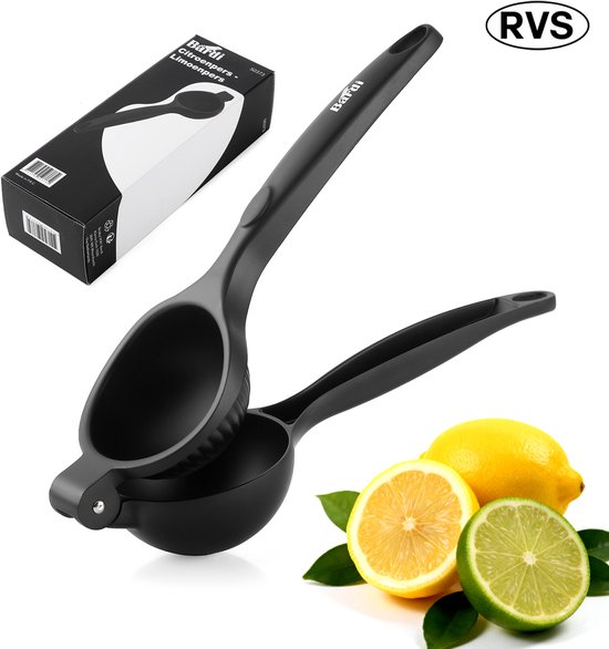 BARDI Citroenpers - Limoenpers - Handmatige Citroenpers - Lemon squeezer - Citrusknijper - Fruitpers - Sinaasappelpers - ZWART