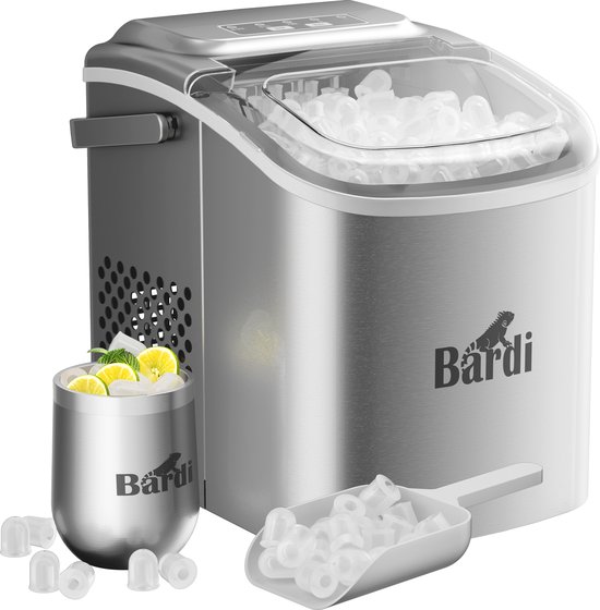 Bardi Deluxe IJsblokjesmachine – IJsblokmaker Inclusief Luxe Thermosbeker en IJsschep – 9 Blokjes in 8 Minuten – RVS van Bardi