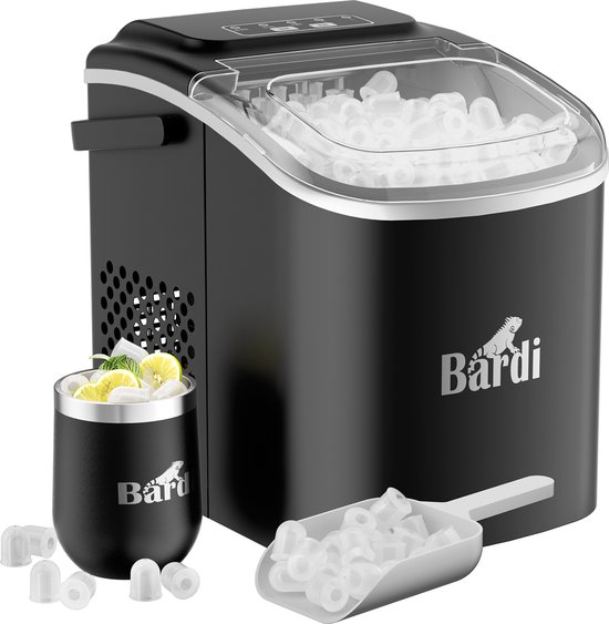 Bardi Deluxe IJsblokjesmachine – IJsblokmaker Inclusief Luxe Thermosbeker en IJsschep – 9 Blokjes in 8 Minuten – Zwart van Bardi