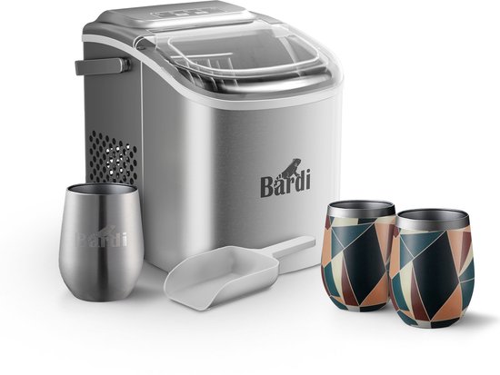 Bardi Deluxe IJsblokjesmachine Set 1,2 Liter RVS - 12KG IJsblokjes in 24 uur - met IJsschep - Inclusief 3 Luxe Thermosbekers en Ijsschep - Abstract Colours van Bardi