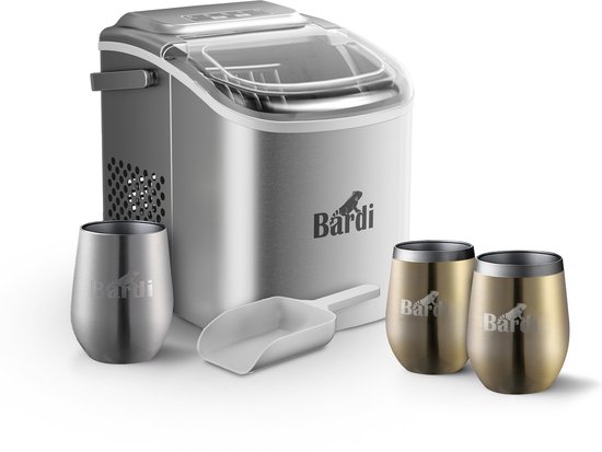 Bardi Deluxe IJsblokjesmachine Set 1,2 Liter RVS - 12KG IJsblokjes in 24 uur - met IJsschep - Inclusief 3 Luxe Thermosbekers en Ijsschep - Goud van Bardi
