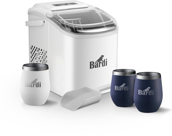 Bardi Deluxe IJsblokjesmachine Set 1,2 Liter Wit - 12KG IJsblokjes in 24 uur - met IJsschep - Inclusief 3 Luxe Thermosbekers en Ijsschep - Blauw van Bardi