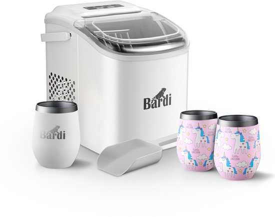 Bardi Deluxe IJsblokjesmachine Set 1,2 Liter Wit - 12KG IJsblokjes in 24 uur - met IJsschep - Inclusief 3 Luxe Thermosbekers en Ijsschep - Eenhoorn van Bardi
