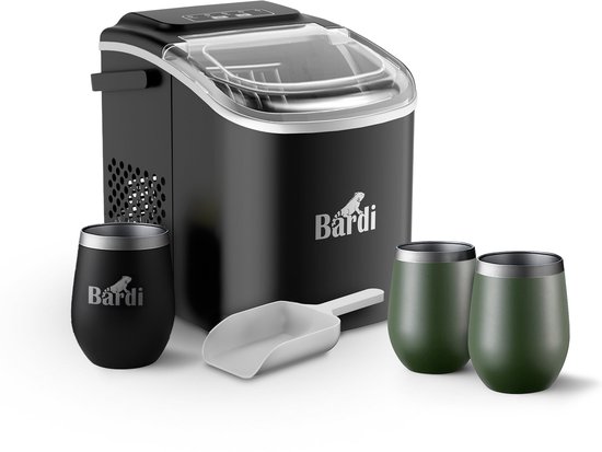 Bardi Deluxe IJsblokjesmachine Set 1,2 Liter Zwart - 12KG IJsblokjes in 24 uur - met IJsschep - Inclusief 3 Luxe Thermosbekers en Ijsschep - Groen van Bardi
