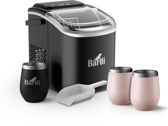 Bardi Deluxe IJsblokjesmachine Set 1,2 Liter Zwart - 12KG IJsblokjes in 24 uur - met IJsschep - Inclusief 3 Luxe Thermosbekers en Ijsschep - Roze van Bardi