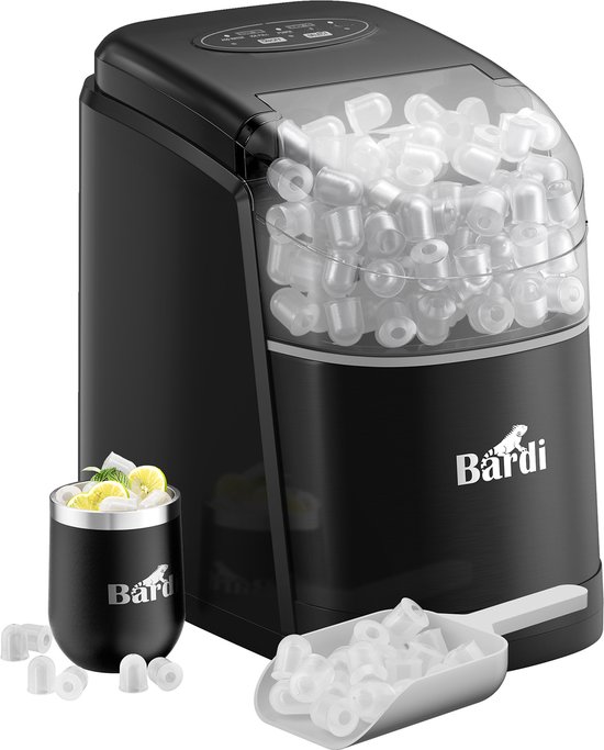 Bardi IJsblokjesmachine - 1.6L - IJsblokmaker met IJsschep - Inclusief Luxe Thermosbeker en Ijsschep- Zwart van Bardi