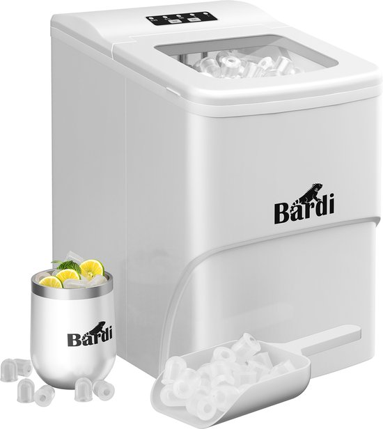 Bardi IJsblokjesmachine - 2 Liter - 12KG IJsblokjes in 24 uur - met IJsschep - Inclusief Luxe Thermosbeker en Ijsschep - Wit van Bardi