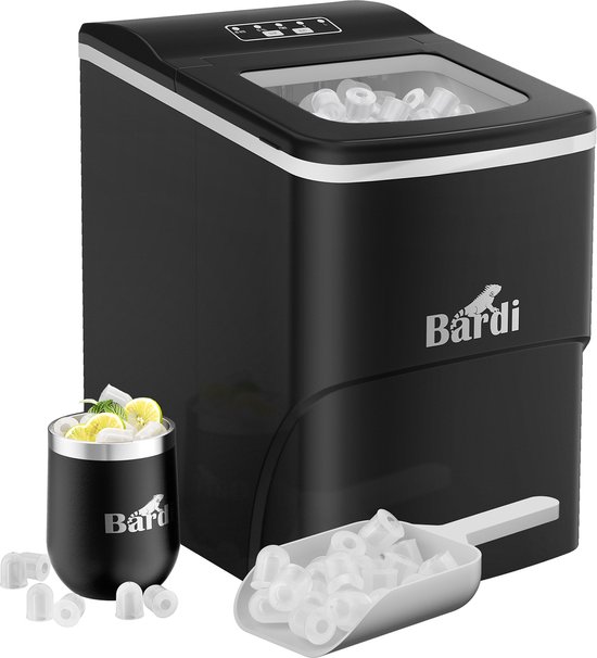 Bardi IJsblokjesmachine - 2 Liter - 12KG IJsblokjes in 24 uur - met IJsschep - Inclusief Luxe Thermosbeker en Ijsschep-Zwart van Bardi