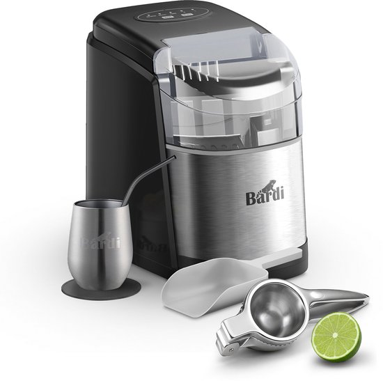 Bardi IJsblokjesmachine Set - 1.6L - Zelfreinigingsfunctie - IJsblokmaker met IJsschep- Inclusief 1 Luxe Thermosbeker en Ijsschep- RVS - Citruspers RVS