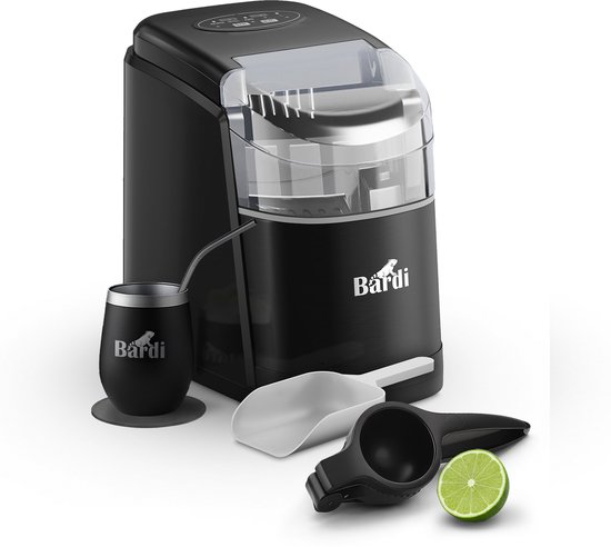 Bardi IJsblokjesmachine Set - 1.6L - Zelfreinigingsfunctie - IJsblokmaker met IJsschep -met IJsschep - Inclusief Luxe 3 Thermosbekers en Ijsschep- Zwart - Citruspers Zwart