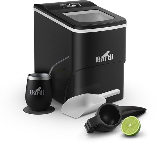 Bardi IJsblokjesmachine Set - 2 Liter - 12KG IJsblokjes in 24 uur - met IJsschep - Inclusief 1 Luxe Thermosbeker - Zwart - Citruspers Zwart van Bardi