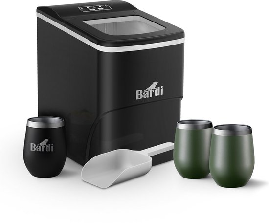 Bardi IJsblokjesmachine Set - 2 Liter Zwart - 12KG IJsblokjes in 24 uur - met IJsschep - Inclusief 3 Luxe Thermosbekers en Ijsschep - Groen van Bardi