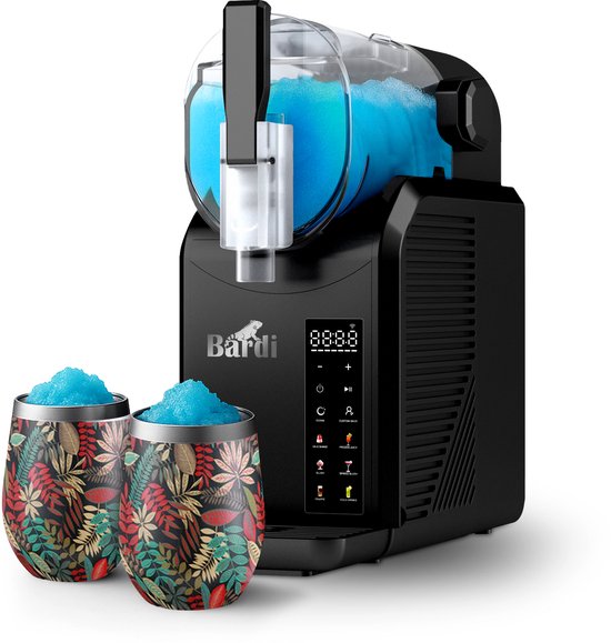 Bardi Slush Puppy Machine SET – 7-in-1 Slush, Milkshake en Smoothie Maker (2,1 liter, BPA-vrij, 40 dB, Touch-bediening) - Zwart - Met 2 Slush Puppy Dubbelwandige Thermoscups Jungle van Bardi