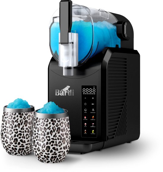 Bardi Slush Puppy Machine SET – 7-in-1 Slush, Milkshake en Smoothie Maker (2,1 liter, BPA-vrij, 40 dB, Touch-bediening) - Zwart - Met 2 Slush Puppy Dubbelwandige Thermoscups LEO van Bardi