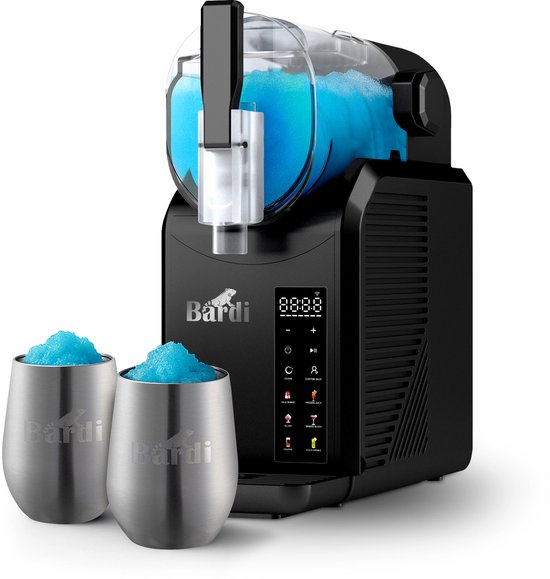 Bardi Slush Puppy Machine SET – 7-in-1 Slush, Milkshake en Smoothie Maker (2,1 liter, BPA-vrij, 40 dB, Touch-bediening) - Zwart - Met 2 Slush Puppy Dubbelwandige Thermoscups RVS van Bardi