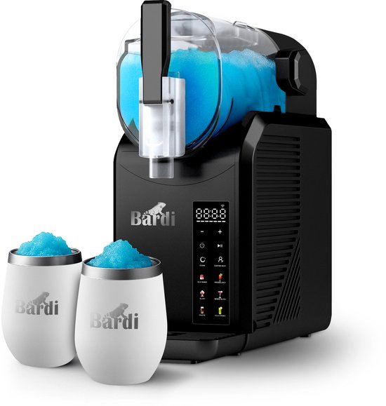Bardi Slush Puppy Machine SET – 7-in-1 Slush, Milkshake en Smoothie Maker (2,1 liter, BPA-vrij, 40 dB, Touch-bediening) - Zwart - Met 2 Slush Puppy Dubbelwandige Thermoscups Wit van Bardi