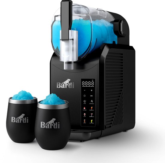Bardi Slush Puppy Machine SET – 7-in-1 Slush, Milkshake en Smoothie Maker (2,1 liter, BPA-vrij, 40 dB, Touch-bediening) - Zwart - Met 2 Slush Puppy Dubbelwandige Thermoscups van Bardi