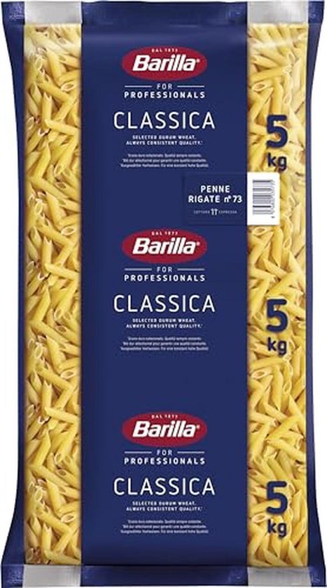 Barilla Durum wheat pasta penne Rigate n. 73 – 1-pack (1x5kg)