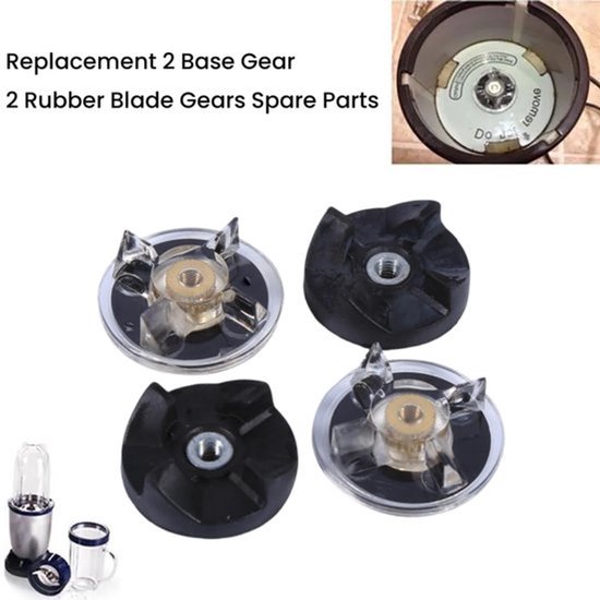 Basistandwielen Vervangingsset - 2 Rubberen Bladtandwielen - 2 Kunststof Basisversnellingen - Geschikt voor Magic Bullet - Diameter 3-3,2 cm - Hoogte 1 cm - Blenderonderdelen