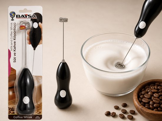 BAYSA Milk and Coffee Whisk – Electric Handheld Frother – Battery Operated – Black