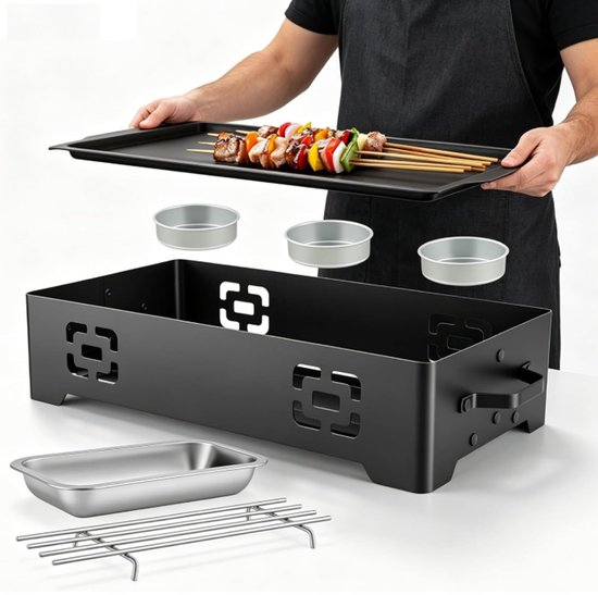 BBQ Warmhoudplaat met Houtskoolschaal - Aluminium
