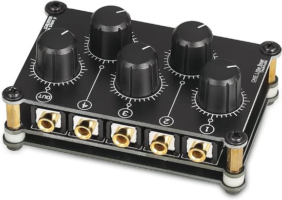Bear MC5 Mini-mixer, draagbaar, 4-kanaals passieve stereo-audio-studiomixer met laag geluidsniveau, geen stroomvoorziening nodig
