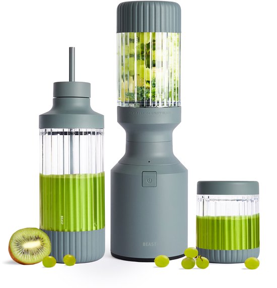 BEAST Blender - 3 To-go bekers - 785 ml - Smoothie maker met bewaardoppen, drinkdop en draagdop - 850 W - Ideaal voor smoothies en sauzen - Mist van BEAST
