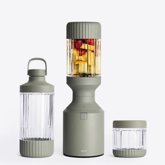BEAST Mega 1200 Plus Compacte Hoogvermogen Blender Smoothie To Go - 1200W - 3 XL Tritan Bekers - Mixt Moeiteloos IJs & Bevroren Fruit - Salie van BEAST