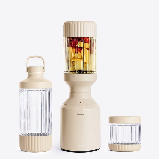 BEAST Mega 1200 Plus Compacte Hoogvermogen Blender Smoothie To Go - 1200W - 3 XL Tritan Bekers - Mixt Moeiteloos IJs & Bevroren Fruit - Zand van BEAST