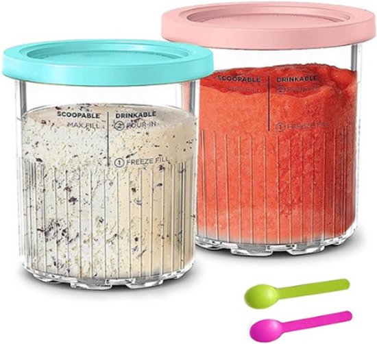 Bekers geschikt voor Ninja Creami Deluxe ijsmachine, Extra Bekers, Bakjes & Deksels - 2 stuks - containers compatibel met NC501EU & NC500EU Serie - BPA-vrij, vaatwasmachinebestendig, diverse kleuren van Merkloos