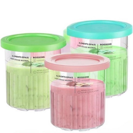 Bekers geschikt voor Ninja Creami Deluxe ijsmachine, Extra Bekers, Bakjes & Deksels - 3 stuks - containers compatibel met NC501EU & NC500EU Serie - BPA-vrij, vaatwasmachinebestendig, diverse kleuren van Merkloos
