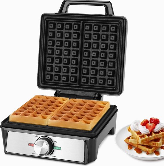 Belgische Wafelijzer 1600W - 2 Wafels, Anti-aanbaklaag & Temperatuurregeling