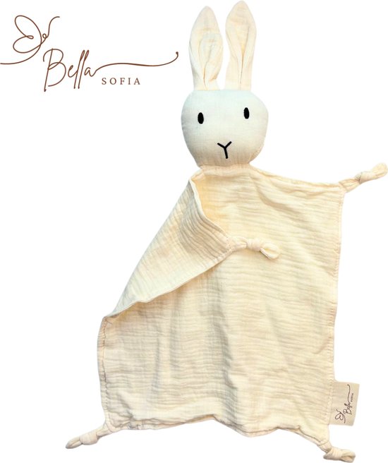 Bella Sofia - Soof het knuffelkonijn – wit knuffeldoekje - biologisch katoen – hydrofiel - knuffeldoekjes – baby cadeau – kraamcadeaus – babyshower cadeau – baby speelgoed – speendoekjes van Bella