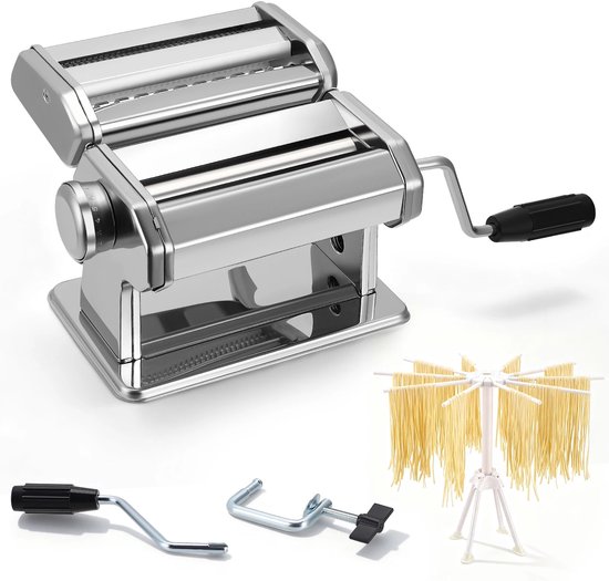 Benelux Select Pasta Machine - Pasta Maker - Pastamachines - RVS - Instelbare Diktes - 3 Snijopties - Droogrek - 20 x 19 x 15 cm van Benelux Select