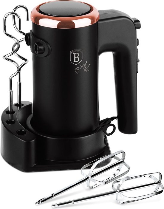 Berlinger Haus Handmixer 300W - 5 snelheden en Turbofunctie - Mixer met Deeghaken, Gardes - Krachtig en Compact - Zwart