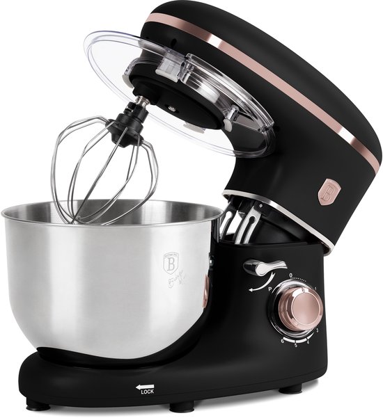 Berlinger Haus Keukenmachine - 1300W - Keukenrobot - Keukenmixer met RVS Mengkom - 6L - Zwart/Rose Goud van Merkloos
