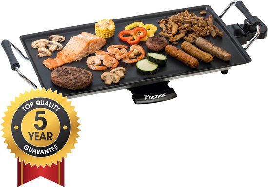 Bestron Bakplaat - ABP602 - 2000W - Gourmet, Grillplaat M 47x26cm - 4-6 personen - Zwart - 5 jaar garantie