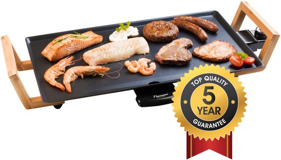 Bestron Bakplaat - ABP602BB - 2000W - Gourmet, Grillplaat M 47x26cm - 4-6 personen - Bamboe - 5 jaar garantie