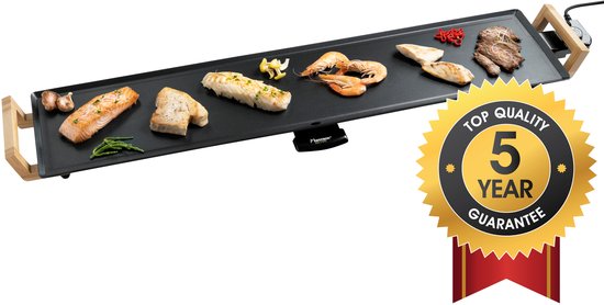 Bestron Bakplaat - ABP605BB - 2000W - Gourmet, Grillplaat XXL 100x22cm - 10-12 personen - Bamboe - 5 jaar garantie